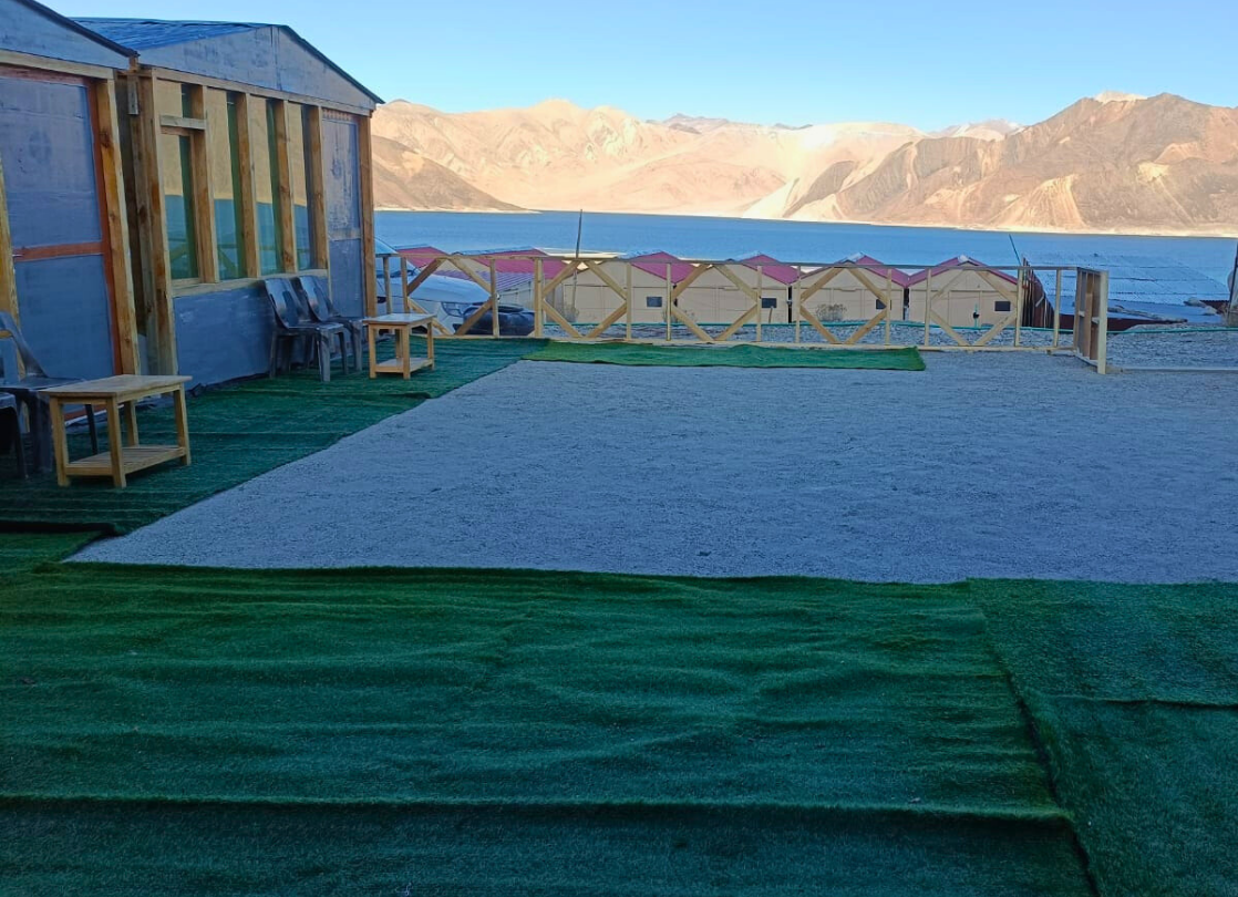 Lawn with lake views